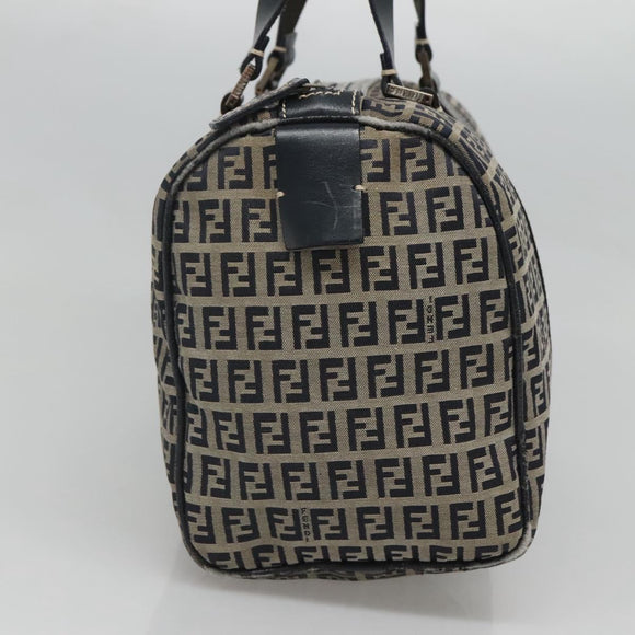 FENDI Zucchino Canvas Hand Bag Navy Silver Auth 123956