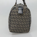 FENDI Zucchino Canvas Hand Bag Navy Silver Auth 123956-4