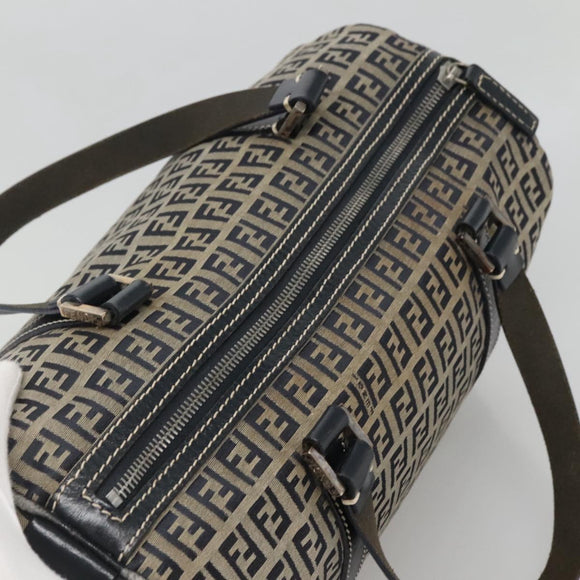 FENDI Zucchino Canvas Hand Bag Navy Silver Auth 123956