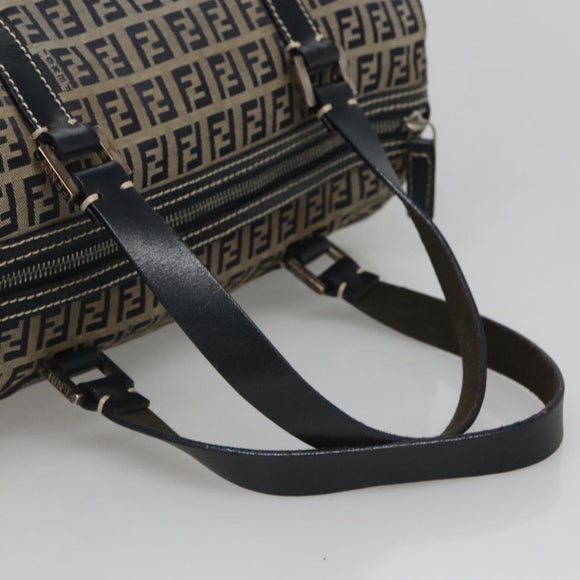 FENDI Zucchino Canvas Hand Bag Navy Silver Auth 123956