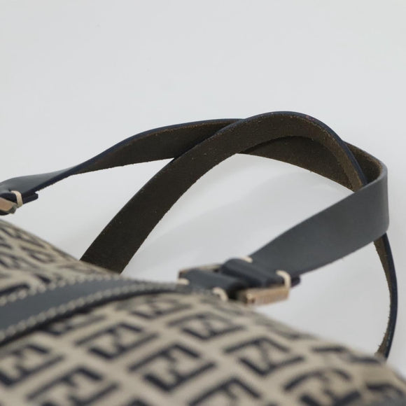 FENDI Zucchino Canvas Hand Bag Navy Silver Auth 123956