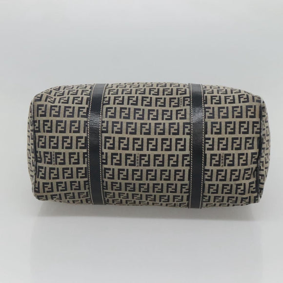 FENDI Zucchino Canvas Hand Bag Navy Silver Auth 123956