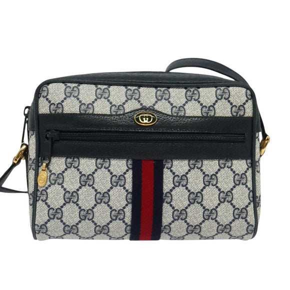 GUCCI GG Supreme Sherry Line Shoulder Bag PVC Navy Gold 98 02 004 Auth 123959