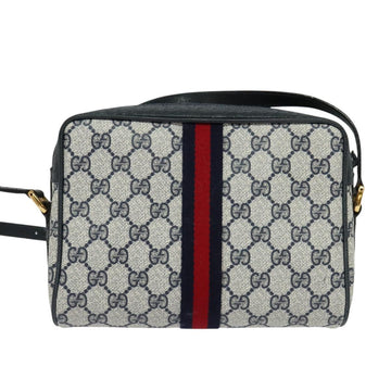 GUCCI GG Supreme Sherry Line Shoulder Bag PVC Navy Gold 98 02 004 Auth 123959 - 0