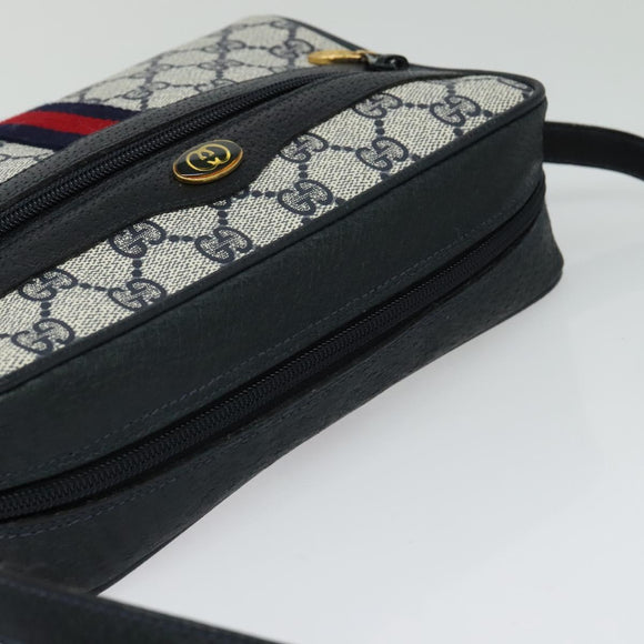 GUCCI GG Supreme Sherry Line Shoulder Bag PVC Navy Gold 98 02 004 Auth 123959