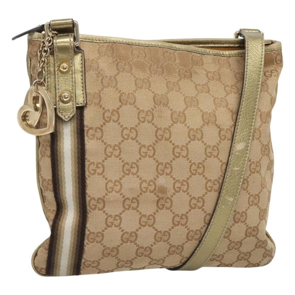 GUCCI GG Canvas Sherry Line Shoulder Bag Beige Black 144388 Auth 123961