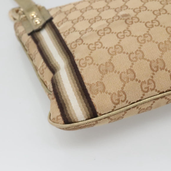 GUCCI GG Canvas Sherry Line Shoulder Bag Beige Black 144388 Auth 123961