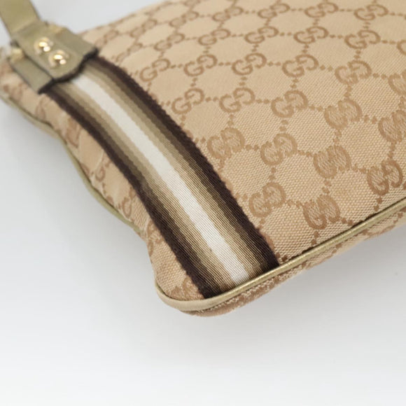 GUCCI GG Canvas Sherry Line Shoulder Bag Beige Black 144388 Auth 123961