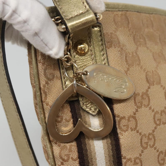 GUCCI GG Canvas Sherry Line Shoulder Bag Beige Black 144388 Auth 123961