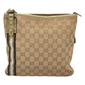 GUCCI GG Canvas Sherry Line Shoulder Bag Beige Black 144388 Auth 123961 - 0