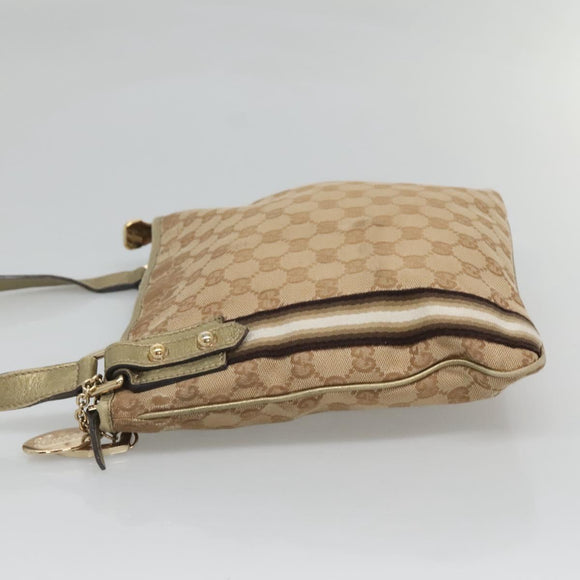 GUCCI GG Canvas Sherry Line Shoulder Bag Beige Black 144388 Auth 123961