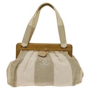 CHANEL Hand Bag Canvas Beige Gold CC Auth 123968-13