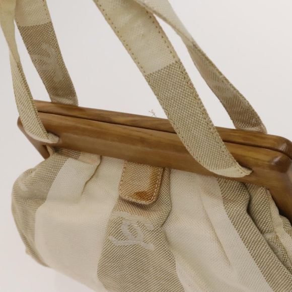 CHANEL Hand Bag Canvas Beige Gold CC Auth 123968