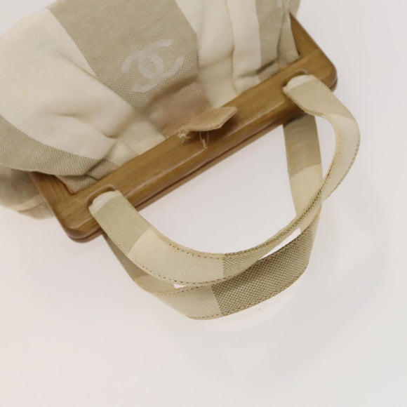 CHANEL Hand Bag Canvas Beige Gold CC Auth 123968