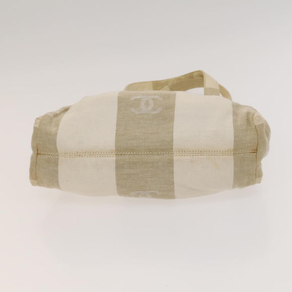 CHANEL Hand Bag Canvas Beige Gold CC Auth 123968