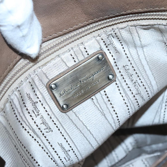 Salvatore Ferragamo Gancini Shoulder Bag Leather Brown Silver Auth 123976