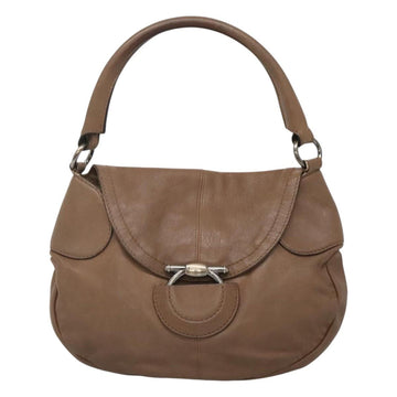 Salvatore Ferragamo Gancini Shoulder Bag Leather Brown Silver Auth 123976 - 0