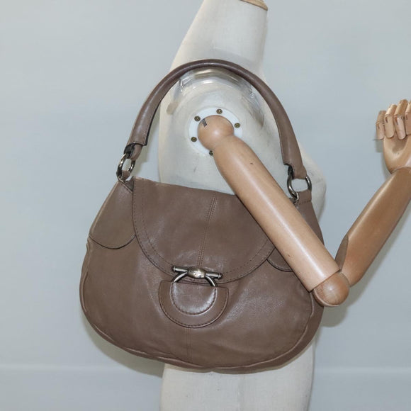 Salvatore Ferragamo Gancini Shoulder Bag Leather Brown Silver Auth 123976