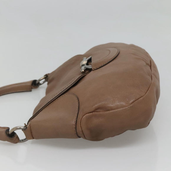 Salvatore Ferragamo Gancini Shoulder Bag Leather Brown Silver Auth 123976