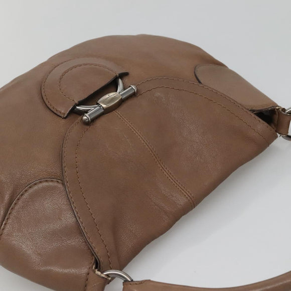 Salvatore Ferragamo Gancini Shoulder Bag Leather Brown Silver Auth 123976