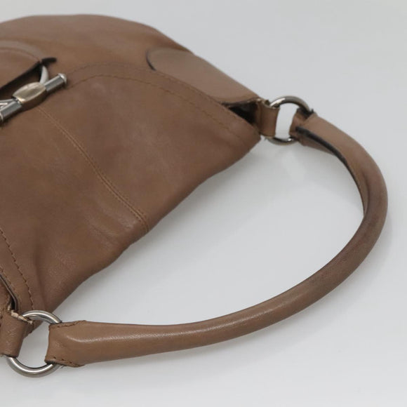 Salvatore Ferragamo Gancini Shoulder Bag Leather Brown Silver Auth 123976