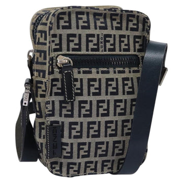 FENDI Zucchino Canvas Shoulder Bag Navy Silver Auth 123978