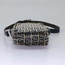 FENDI Zucchino Canvas Shoulder Bag Navy Silver Auth 123978-5