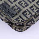 FENDI Zucchino Canvas Shoulder Bag Navy Silver Auth 123978-15