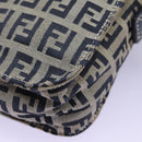 FENDI Zucchino Canvas Shoulder Bag Navy Silver Auth 123978-16
