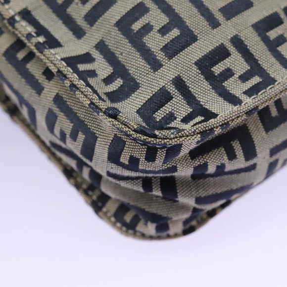 FENDI Zucchino Canvas Shoulder Bag Navy Silver Auth 123978