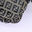 FENDI Zucchino Canvas Shoulder Bag Navy Silver Auth 123978-18