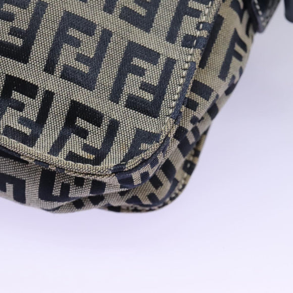FENDI Zucchino Canvas Shoulder Bag Navy Silver Auth 123978