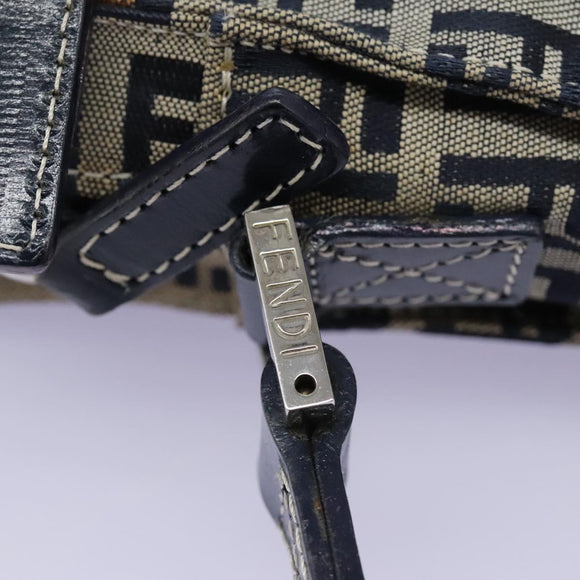 FENDI Zucchino Canvas Shoulder Bag Navy Silver Auth 123978