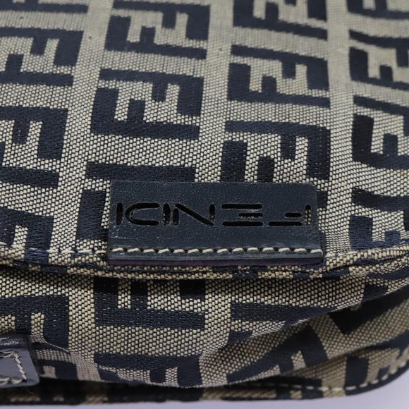 FENDI Zucchino Canvas Shoulder Bag Navy Silver Auth 123978