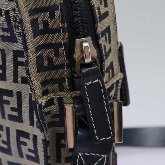 FENDI Zucchino Canvas Shoulder Bag Navy Silver Auth 123978
