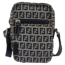 FENDI Zucchino Canvas Shoulder Bag Navy Silver Auth 123978-13