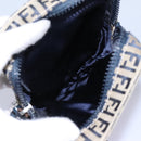 FENDI Zucchino Canvas Shoulder Bag Navy Silver Auth 123978-11