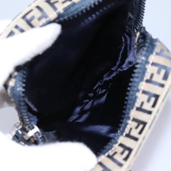 FENDI Zucchino Canvas Shoulder Bag Navy Silver Auth 123978