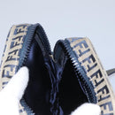 FENDI Zucchino Canvas Shoulder Bag Navy Silver Auth 123978-23