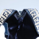 FENDI Zucchino Canvas Shoulder Bag Navy Silver Auth 123978-24