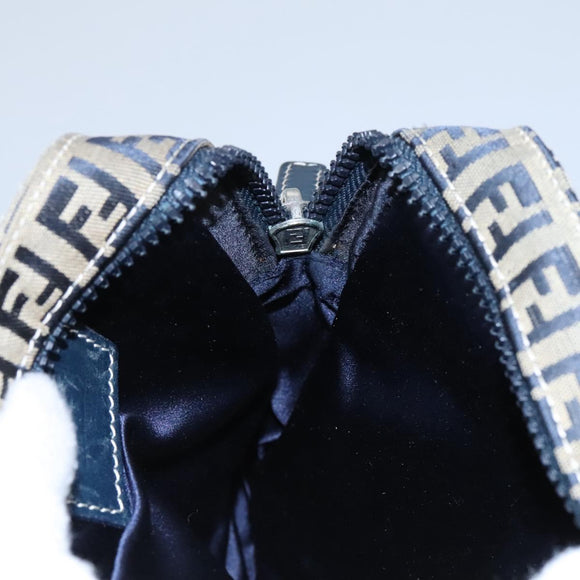 FENDI Zucchino Canvas Shoulder Bag Navy Silver Auth 123978
