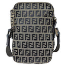 FENDI Zucchino Canvas Shoulder Bag Navy Silver Auth 123978-2