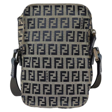 FENDI Zucchino Canvas Shoulder Bag Navy Silver Auth 123978 - 0