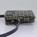 FENDI Zucchino Canvas Shoulder Bag Navy Silver Auth 123978-3