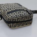 FENDI Zucchino Canvas Shoulder Bag Navy Silver Auth 123978-6