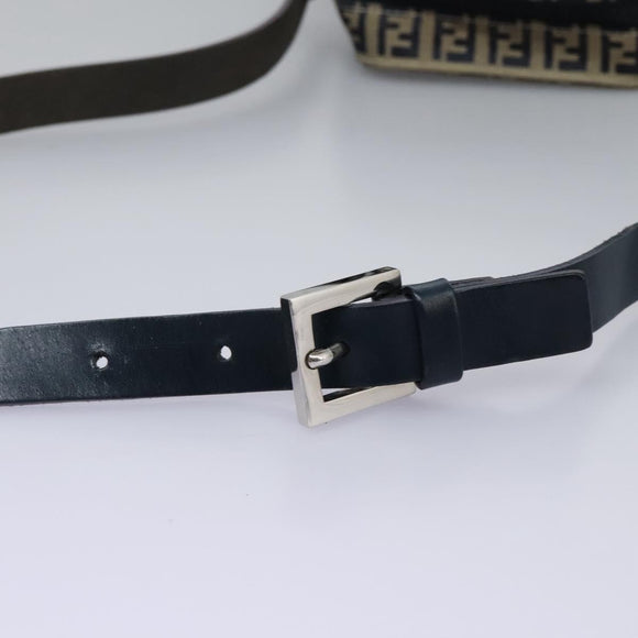 FENDI Zucchino Canvas Shoulder Bag Navy Silver Auth 123978