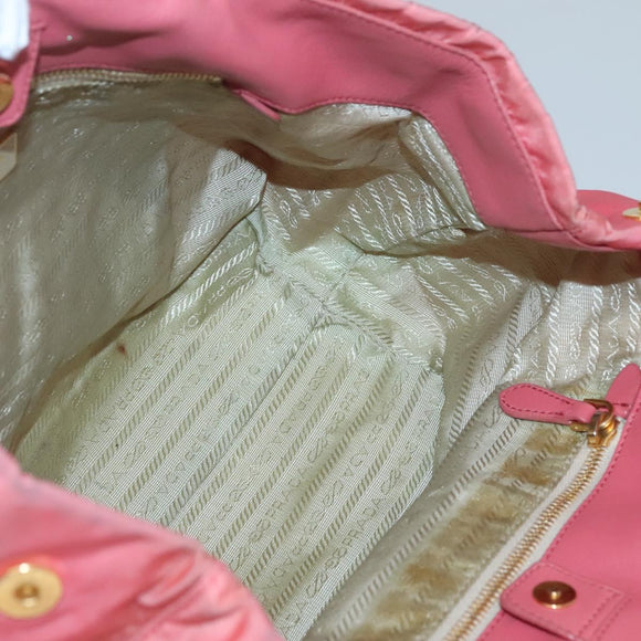 PRADA Tote Bag Nylon Pink Gold Auth 123981