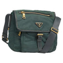 PRADA Shoulder Bag Nylon Green Gold Auth 123982-1