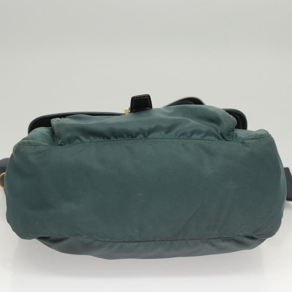 PRADA Shoulder Bag Nylon Green Gold Auth 123982