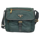 PRADA Shoulder Bag Nylon Green Gold Auth 123982-13